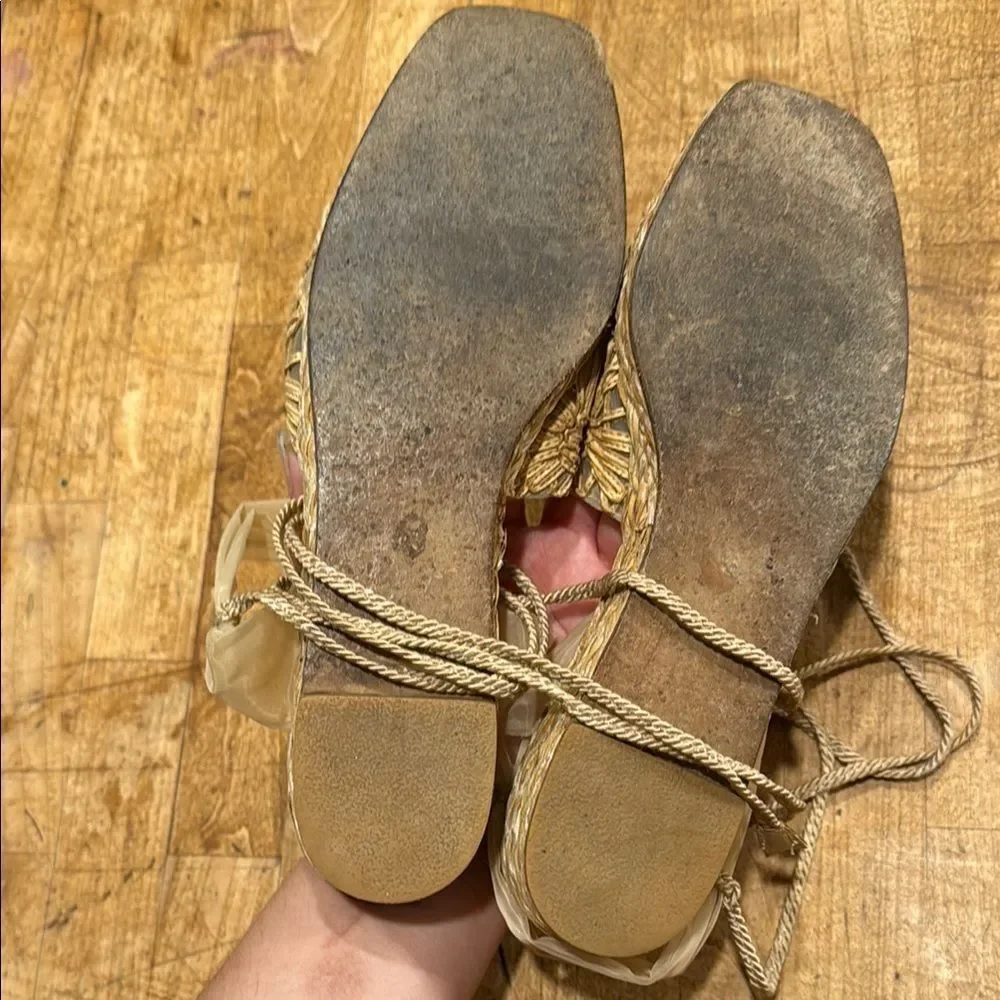 Stuart Weitzman Gold Espadrilles with Intricate Woven Design